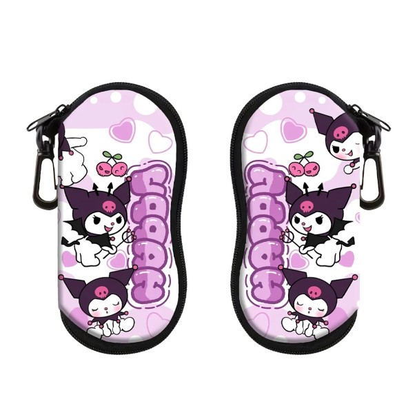 Brillenetui 17,9 x 8,5 cm Rosa-lila Etui mit Fledermaus- und Herzmotiv Brillenetui mit Reißverschluss und Karabiner 1