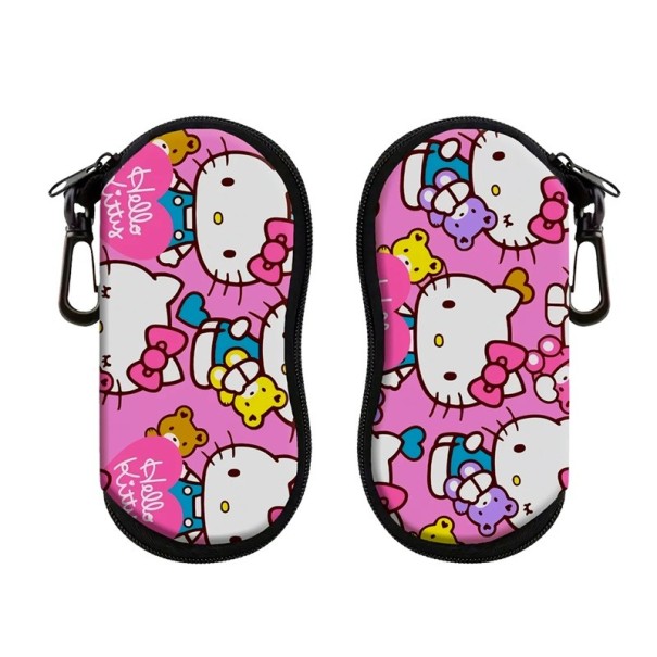 Brillenetui 17,9 x 8,5 cm Rosa mit Reißverschluss und Karabiner Schutzhülle mit Katzen- und buntem Teddybärmotiv für Kinder und Erwachsene 1