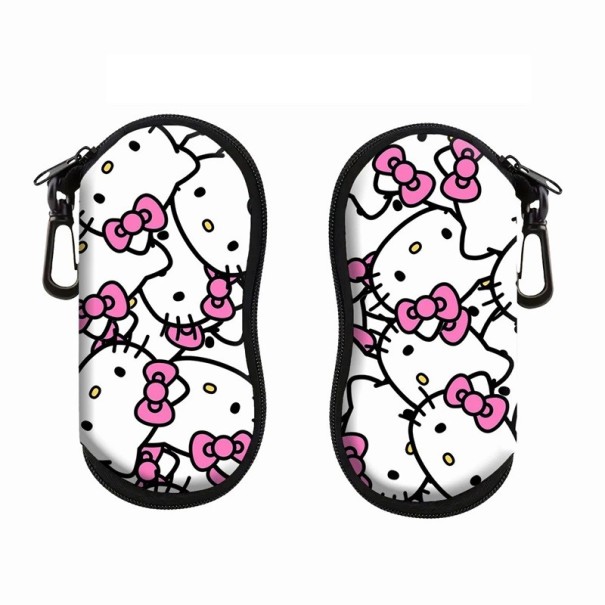 Brillenkoker 17,9 x 8,5 cm Ritssluiting met karabijnhaak Beschermhoes voor een bril Kattenmotief met roze strik Leuk design 1