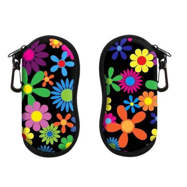 Brillenkoker 17,9 x 8,5 cm Ritssluiting met karabijnhaak Kleurrijk bloemenpatroon Brillenbescherming Designer etui voor op reis en thuis kleurrijk