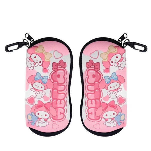 Brillenkoker 17,9 x 8,5 cm Roze koker met konijn- en strikmotief Brillenkoker met rits en karabijnhaak Voor kinderen en volwassenen 1