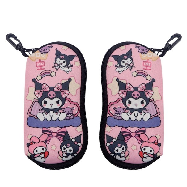 Brillenkoker 17,9 x 8,5 cm Roze koker met vleermuis-, strik- en stermotief Karabijnhaak Ritssluiting Voor kinderen en volwassenen 1