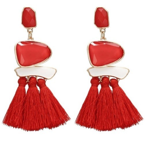 Brincos com pedras e franjas J2925 vermelho