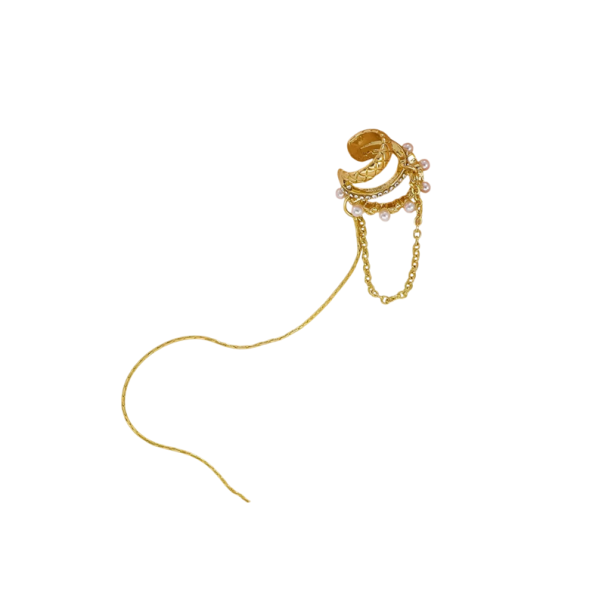 Brincos de corrente em camadas com pérolas para a cartilagem da orelha, estilo punk e hip-hop, clipes para uso diário, acessório moderno dourado