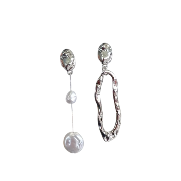 Brincos de pérola barroca assimétrica para senhoras Joias de moda para festas, casamentos, aniversários, aniversários, uso diário prateado