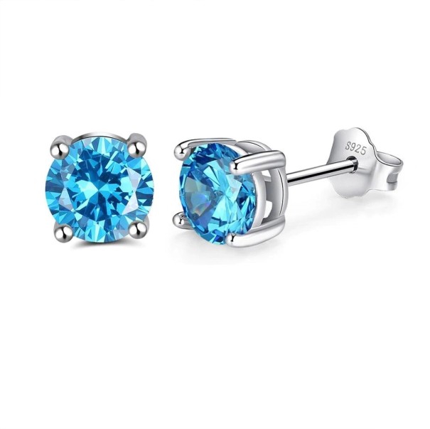 Brincos de pressão femininos com pedra R88 azul claro