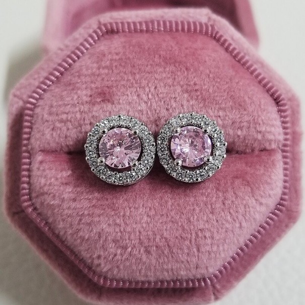 Brincos femininos com zircões H798 rosa claro