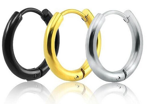 Brincos masculinos em forma de mini argola J2161 preto 12 mm