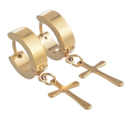 Brincos Masculinos - Mini Cruz J2160 dourado
