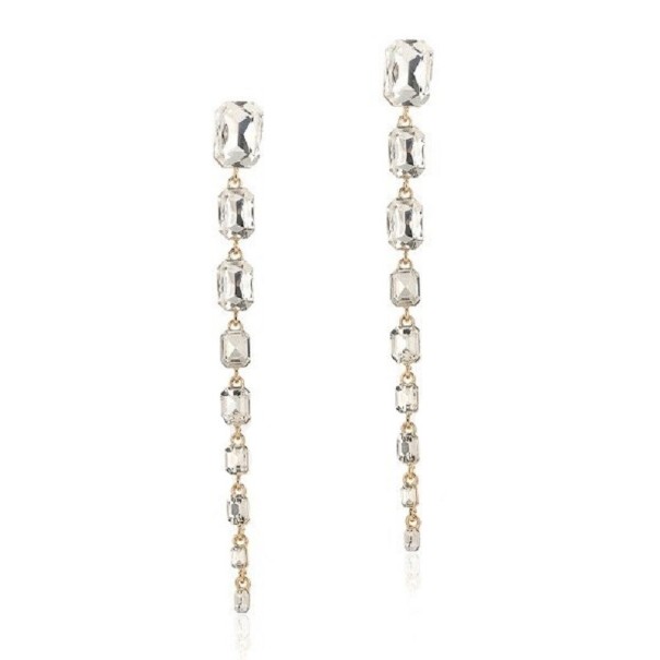 Brincos pendentes femininos com cristais G1294 branco