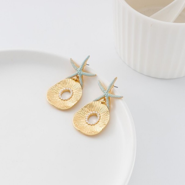 Brincos pendentes femininos com estrela do mar dourado