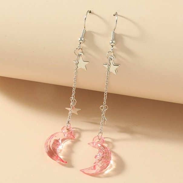Brincos pendentes femininos com lua rosa claro