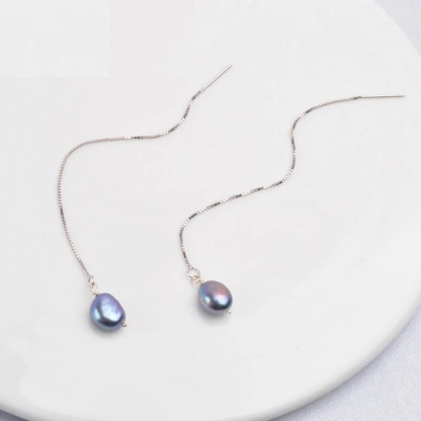 Brincos pendentes femininos com pérola azul