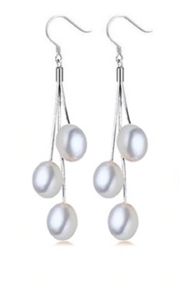 Brincos pendentes femininos com pérolas branco