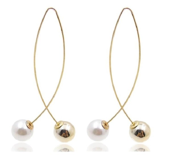 Brincos pendentes femininos com pérolas G707 dourado