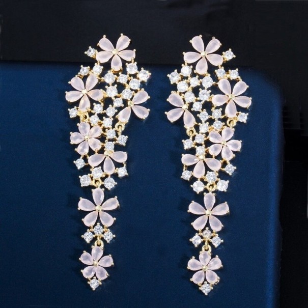 Brincos pendentes femininos com zircões G1081 rosa claro