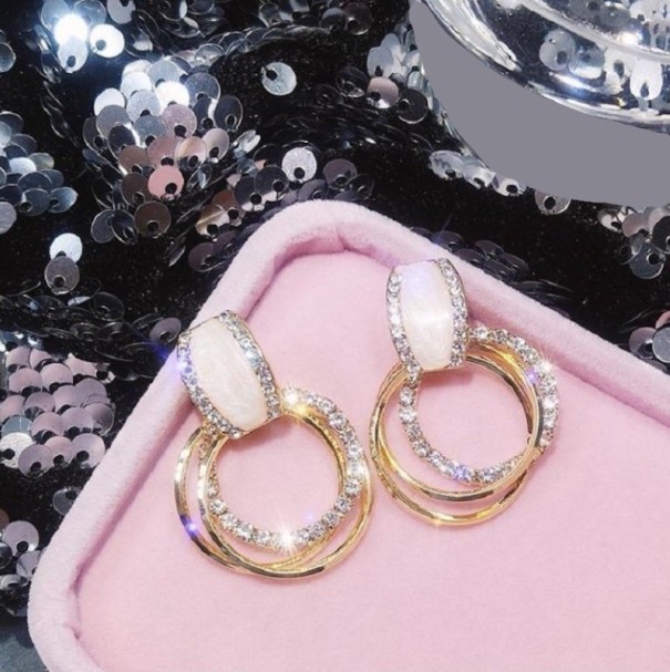 Brincos pendentes femininos com zircões G421 dourado 1