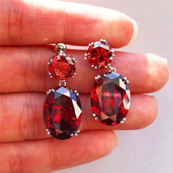 Brincos pendentes femininos com zircões G496 vermelho
