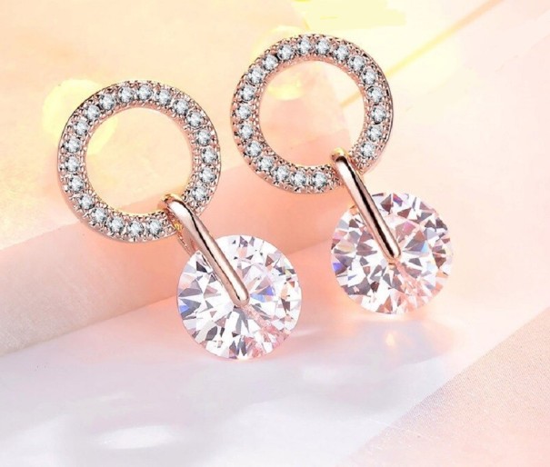 Brincos pendentes femininos com zircões G638 rosa velho