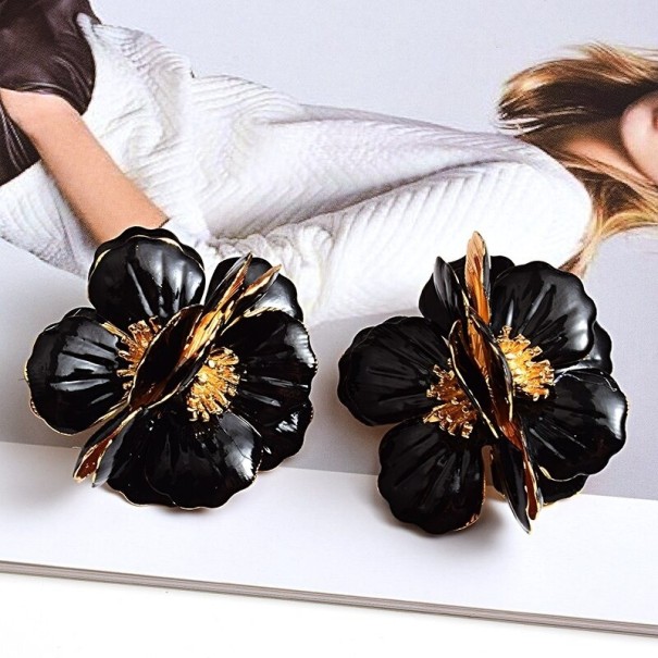 Brincos pendentes femininos flores G1418 preto