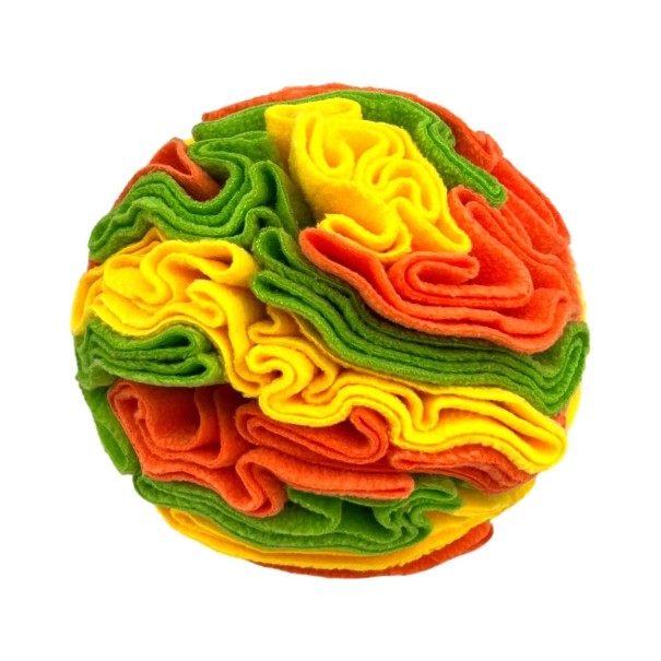 Brinquedo de cheiro para cães Tamanho M Bola com dobras para petiscos Brinquedo interativo para trabalho olfativo e treino mental amarelo