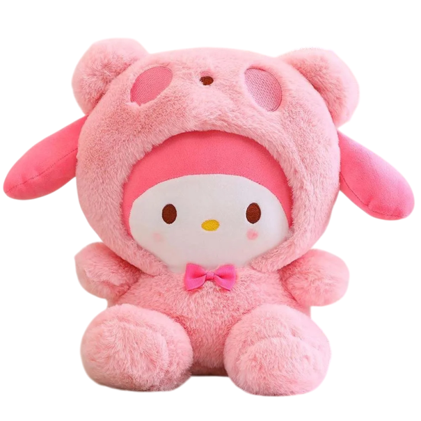 Brinquedo de peluche My Melody 25 cm figura Sanrio em fato rosa de ursinho Brinquedo adorável Decoração Presente estilo kawaii para crianças 1