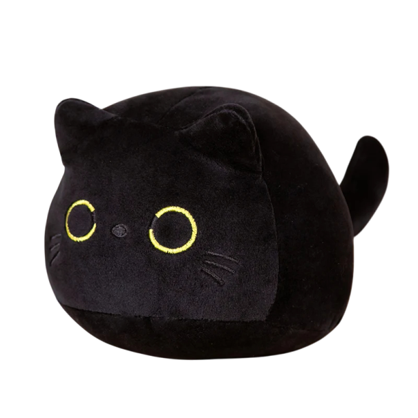 Brinquedo de peluche redondo gato preto 25 cm Animal de estimação adorável para crianças Decoração de mesa Presente para amantes de gatos Brinquedo para aconchegar preto