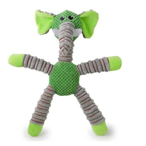 Brinquedo de pelúcia para cães elefante verde resistente com apito, ferramenta de mastigação para limpeza dos dentes e jogo interativo 40 x 32 cm 1
