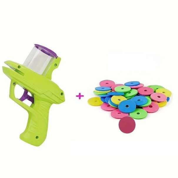 Brinquedo divertido de disparo para gatos Pistola de discos de espuma 15 discos Brinquedo interativo para gatos e animais de estimação verde