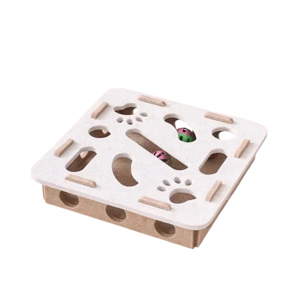 Brinquedo para gatos puzzle de feltro 30 x 30 x 7,5 cm Tapete de jogo interativo com bola para estimulação mental branco