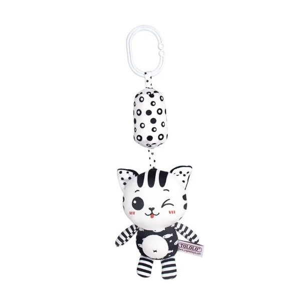 Brinquedo suspenso em preto e branco para bebés 32 x 8 cm Gato de peluche com guizo e clip para carrinho Berço Cadeira auto Chocalho 1