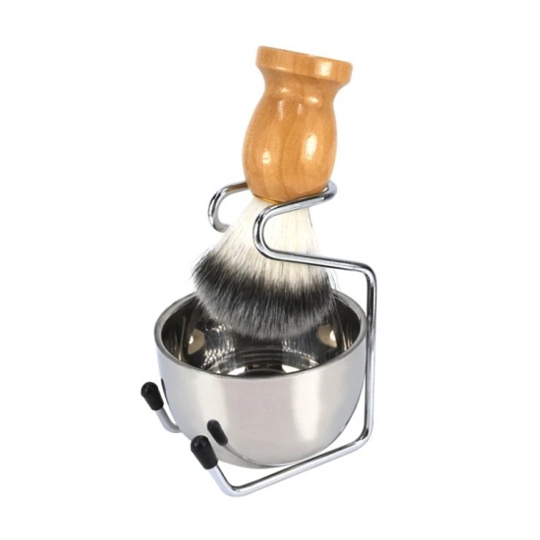 Brocha de afeitar, cuenco y portabrochas Set de afeitado tradicional Cuenco de espuma Soporte para secar brochas Cerdas suaves Diseño ergonómico naranja