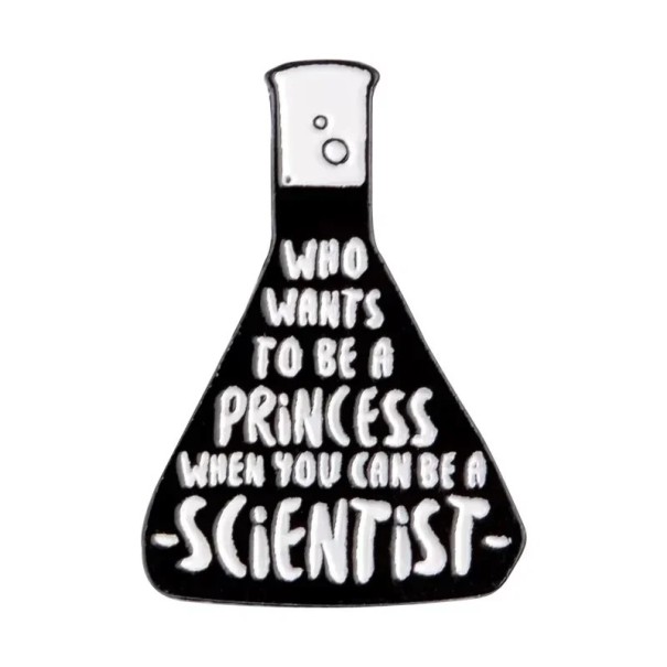 Broche chimique en forme de fiole de laboratoire avec le texte Scientist insigne en métal noir et blanc pour vêtements sacs à dos sac motif 1