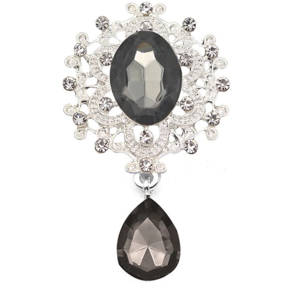 Broche de cristal de moda 4,5 x 2,5 cm Accesorio elegante de aleación de zinc con acrílico Piedras de colores Broche para abrigo, vestido o saco gris transparente
