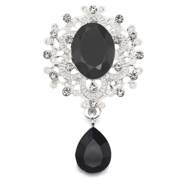 Broche de cristal de moda 4,5 x 2,5 cm Accesorio elegante de aleación de zinc con acrílico Piedras de colores Broche para abrigo, vestido o saco negro