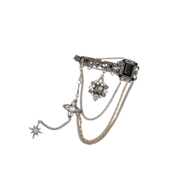 Broche de moda con cadenas decorativas aplicación ornamental Accesorio metálico elegante de aleación de zinc para mujeres 1