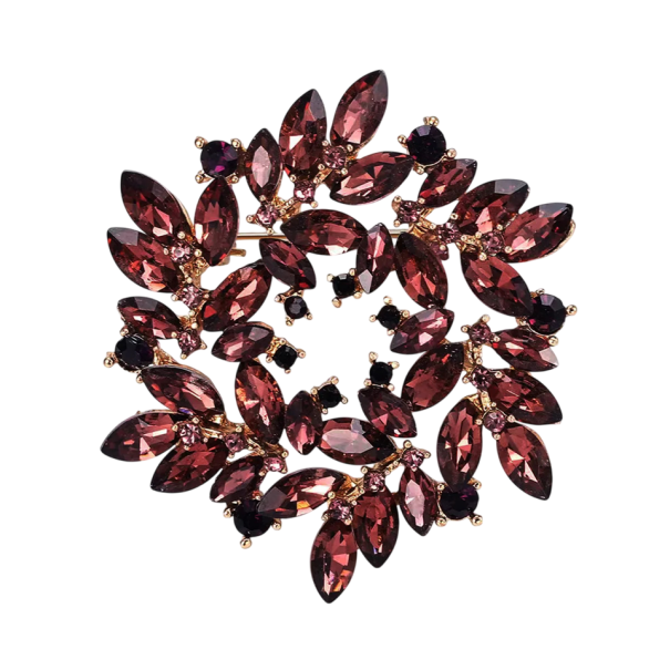 Broche de moda de lujo en forma de anillo de hojas Diseño discreto con piedras Elegante complemento Aleación de zinc rojo