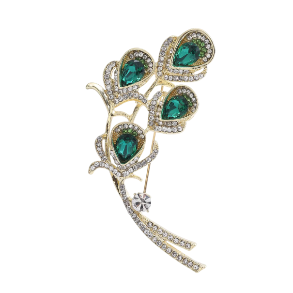 Broche de moda Mini con piedras decorativas en forma de gotas Motivo decorativo sutil Aleación de zinc Accesorio de joyería elegante verde