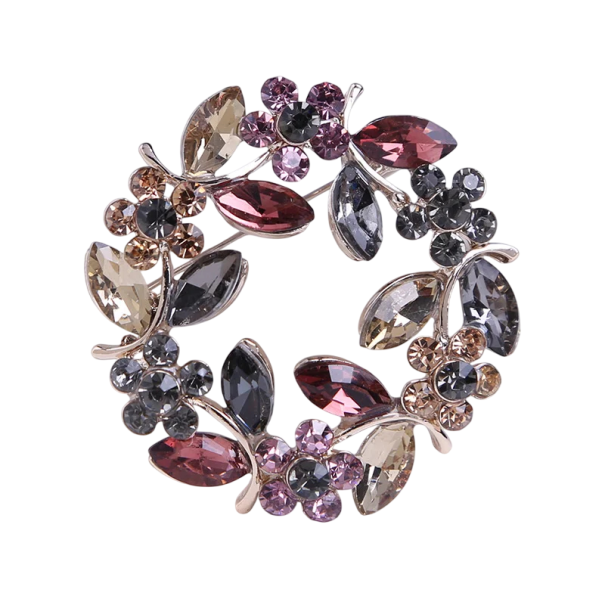 Broche de pedras luxuoso 4 x 4 mm em forma de anel Coroa de folhas coloridas com flores Liga de zinco Joia elegante 1