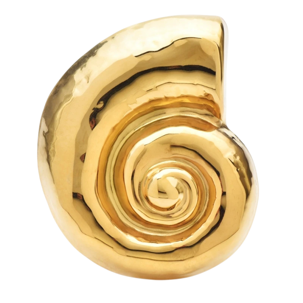 Broche em aço inoxidável em forma de concha de caracol 5,2 × 4,3 cm formato espiral superfície lisa e brilhante acessório metálico para roupa dourado