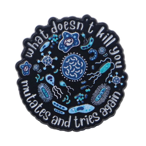 Broche émaillée de bactérie médicale 2,9 × 3 cm insigne en métal noir et bleu accessoire pour sac à dos ou vêtement motif scientifique 1