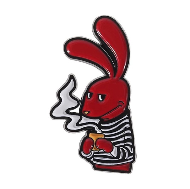 Broche émaillée dessinée lapin rouge avec tasse environ 3,0 × 1,5 cm insigne à épingle noir et blanc accessoire pour sac à dos vêtements cadeau 1
