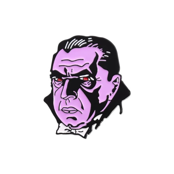 Broche metálica de personaje de horror cara monstruo pin aproximadamente 3,8 x 3 cm insignia metálica decoración morada negra para ropa mochila 1