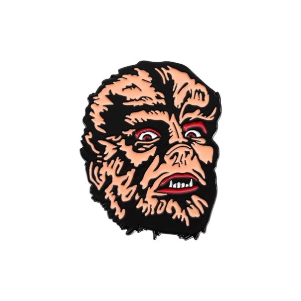 Broche metálico personagem de horror cara de monstro peludo aproximadamente 3,8 x 2,8 cm pin distintivo bege preto vermelho decoração para roupa mochila 1
