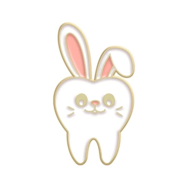 Broche pin dente coelho metálico branco crachá aproximadamente 3 x 1,8 cm para roupa mochila saco acessório adorável com motivo de dente e orelhas 1