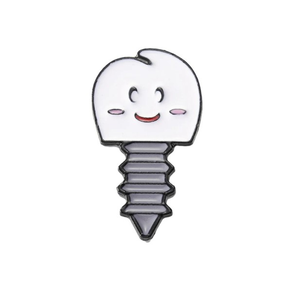 Broche pin dente com sorriso em metal branco emblema para roupa mochila bolsa chapéu acessório fofo para uso diário 1