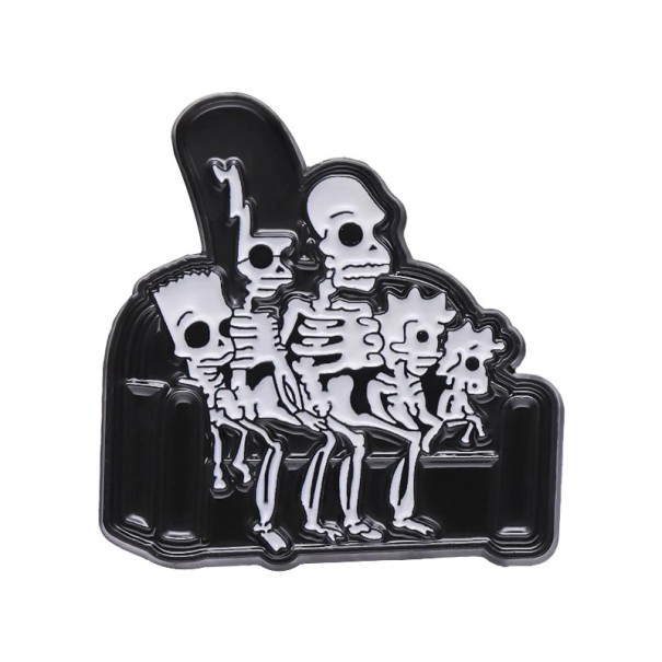 Broche Simpson en version squelette environ 3 x 2,8 cm en métal émaillé insigne noir et blanc pour sac à dos revers de vêtement accessoire 1