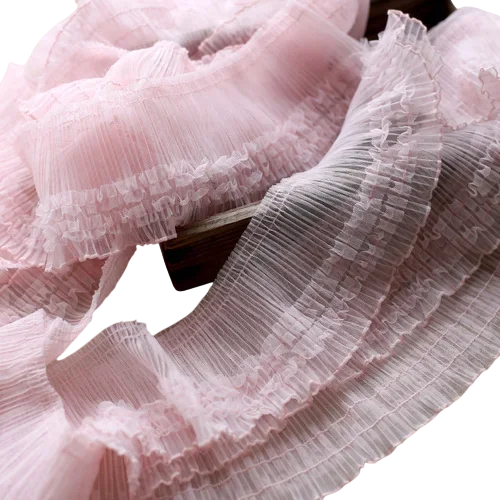 Broderad volangtyg 91 cm bredd 10 cm Polyester nät dekorativt spetsvolang för sömnad dekoration av kläder textildekorationer rosa