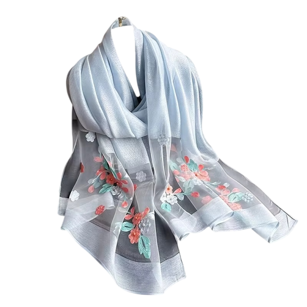 Broderet blomster elegance Dame tørklæde 75 x 190 cm Let tynd tørklæde til hoved og hals Mode Forår Sommer Efterår Vinter blå