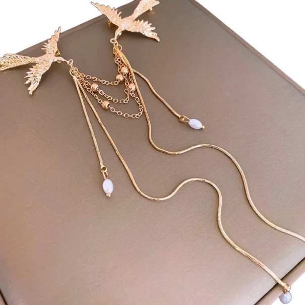 Broșă de birou 18,4 x 14,3 cm Fenix în flăcări 2 în 1 Metal cupru Accesoriu vestimentar elegant cu franjuri lungi și delicate aur